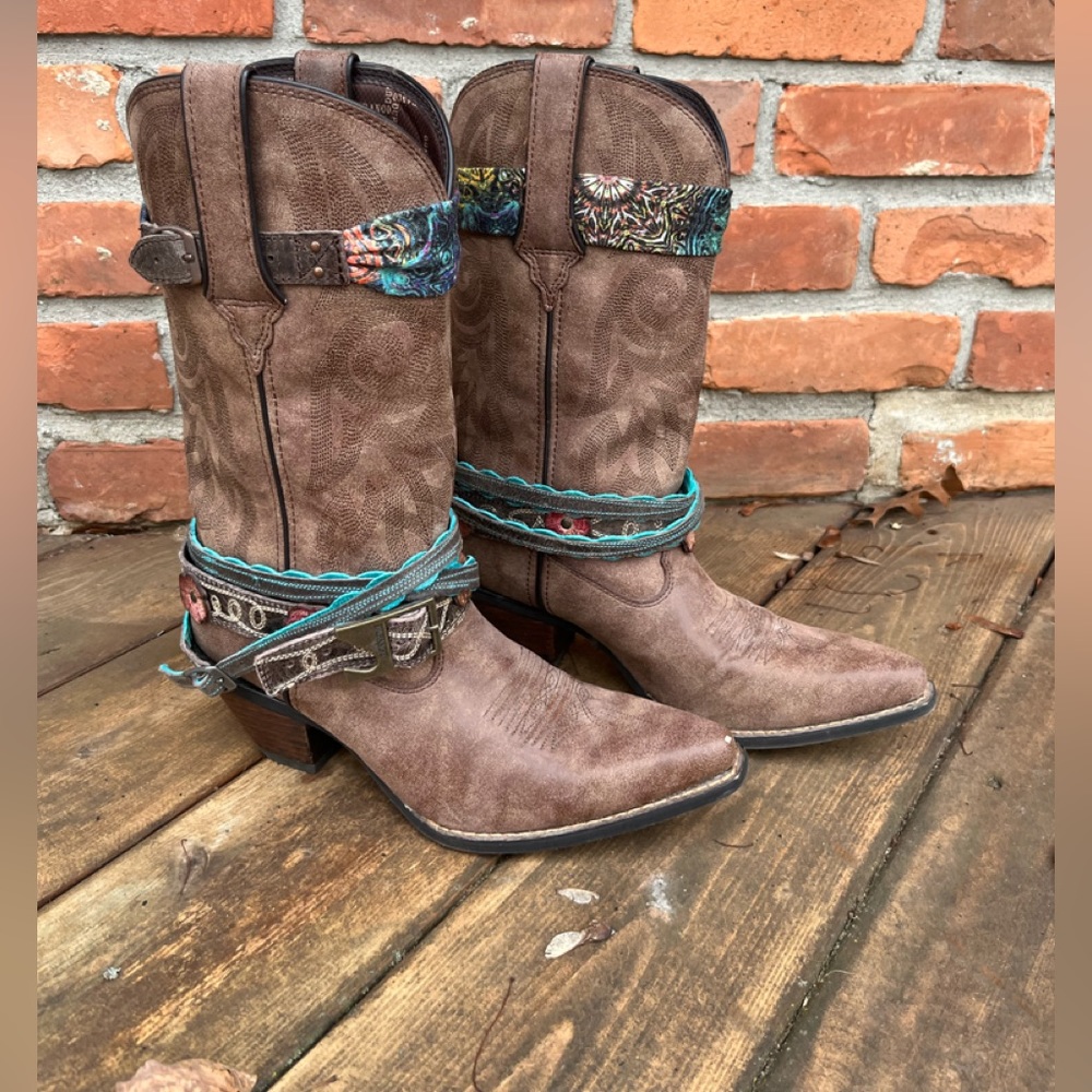 Durango Floral Boho Cowboy Boots Size 8.5 EUC